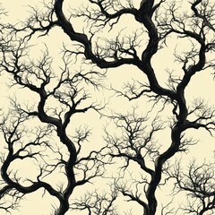 Seamless Spooky Tree Silhouettes Pattern for Eerie Wallpaper Design