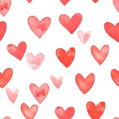 Seamless Watercolor Hearts Pattern in Shades of Red and Pink for Wallpaper Design