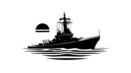 Obraz premium Black and white illustration of a warship. Ship. Navy.