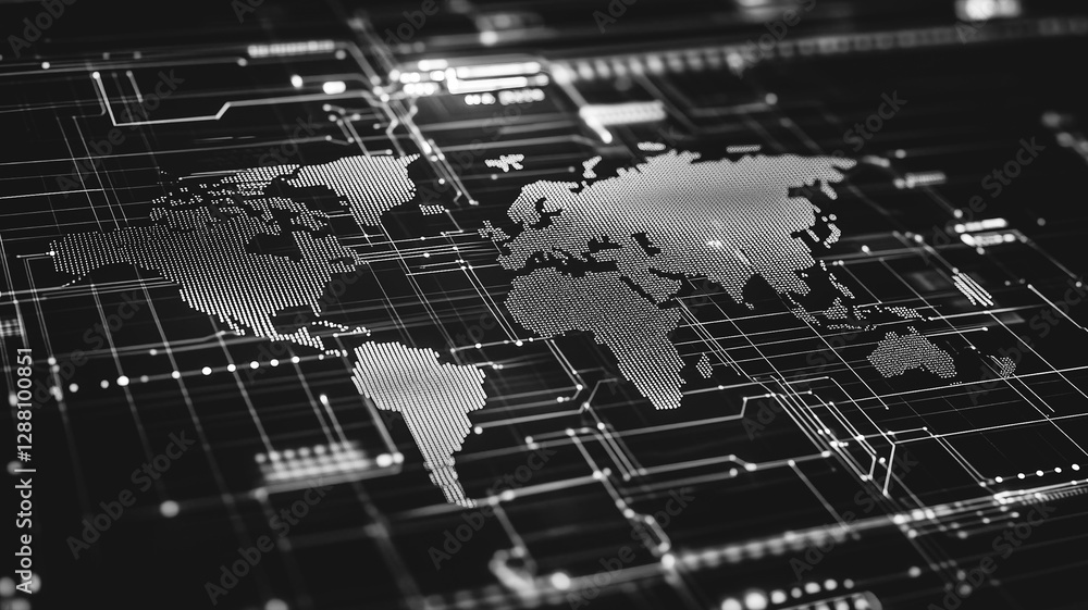 Poster global digital network: an abstract, high-tech representation of the globe. illustrating the interco