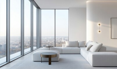 Fototapeta premium Modern Minimalist Living Room with Panoramic City View