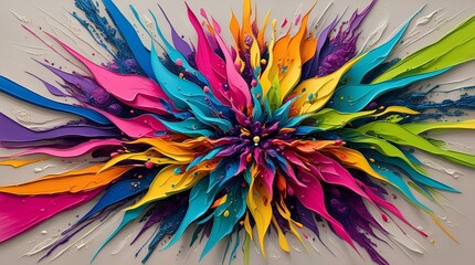 Vibrant abstract artwork featuring a kaleidoscope of colors, with swirling shapes and textures that evoke a sense of dynamic energy, as if the colors are bursting out of the canvas.