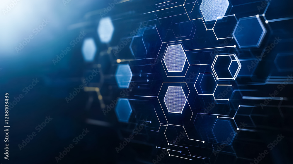 Poster digital hexagon network: an eye-catching illustration of a digital network composed of interconnecte