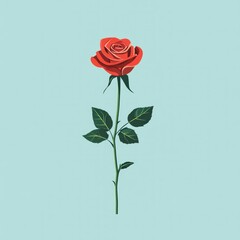 Single Red Rose on Light Blue Background (1)