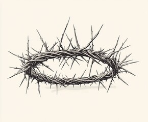 Fototapeta premium Vintage Crown of Thorns: Elegant Botanical Illustration, Perfect for Religious, Spiritual, or Artistic Designs. A Detailed, Ornate Depiction of a 