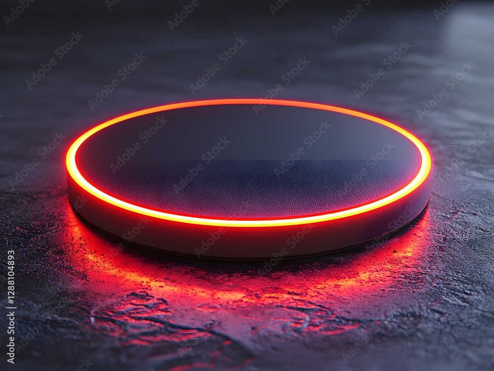 Poster sleek glowing neon platform on minimalist black gradient background for product concept display