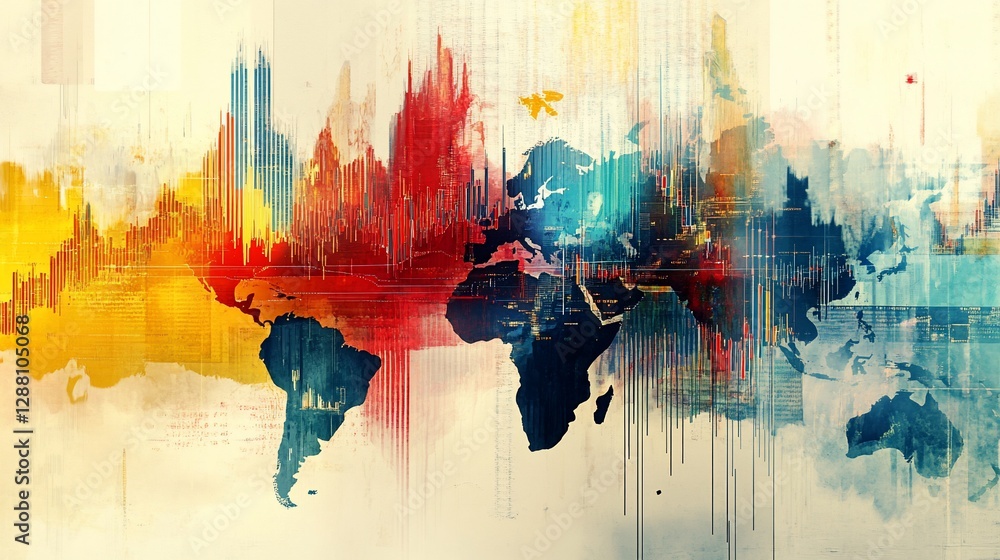 Poster global data streams: a world map abstract