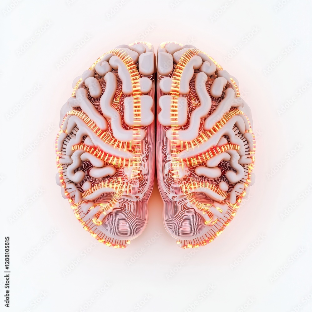 Poster a stylized representation of a brain with intricate patterns, showcasing vibrant colors and a unique