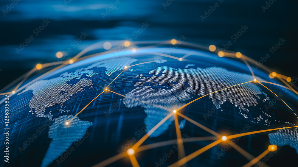 Poster global network connections: a stylized depiction of the earth is enveloped in a network of interconn