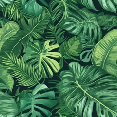 Seamless Vibrant Jungle Foliage Pattern for Lush Nature Wallpaper Design
