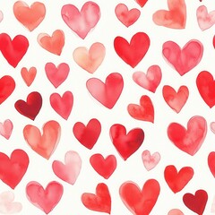 Seamless Watercolor Hearts Pattern Wallpaper in Shades of Red and Pink