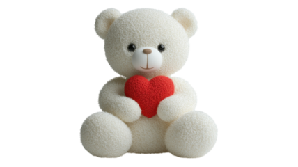 Soft white teddy bear holding a red heart symbolizes love and affection in various celebrations