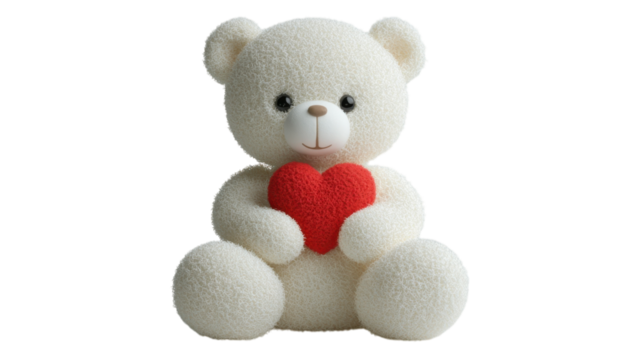 Soft white teddy bear holding a red heart symbolizes love and affection in various celebrations