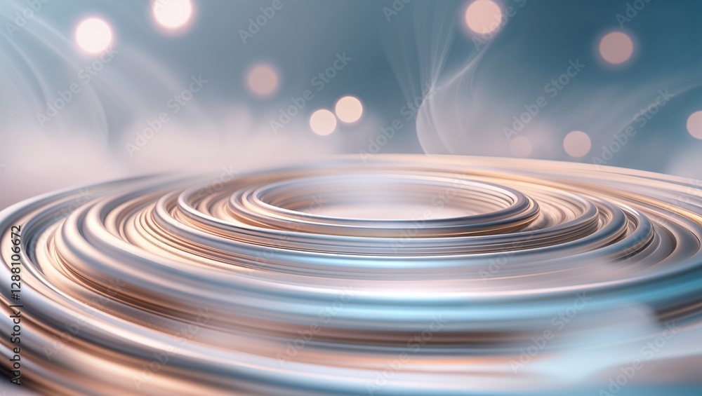 Poster swirling metallic shapes create a mesmerizing visual effect in soft light and delicate haze