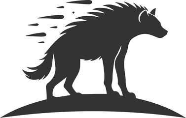 A hyena standing on a hill, wind ruffling its fur vector animal silhouette