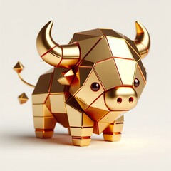 3d Geometric metallic gold red cool cute buffalo Illustration on a white background