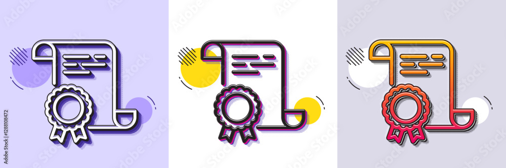 Poster certificate line icon. halftone dotted pattern. gradient icon with grain shadow. certified document 