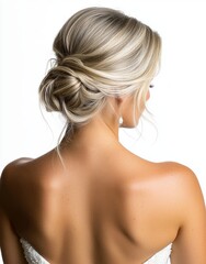 Fototapeta premium A beautiful wedding hairstyle is shown from the rear, isolated on a white background