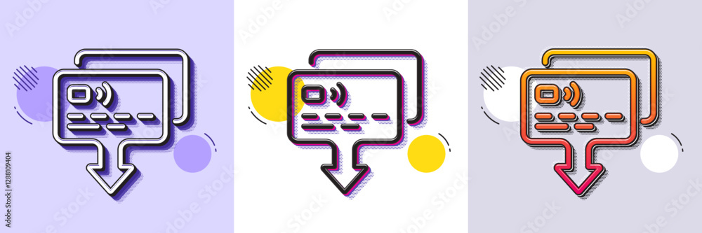Poster credit card line icon. halftone dotted pattern. gradient icon with grain shadow. send money payment 