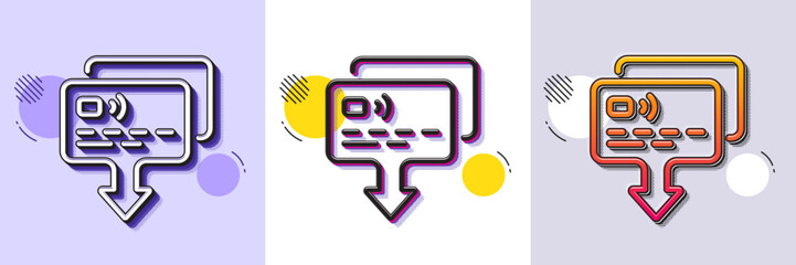 Credit card line icon. Halftone dotted pattern. Gradient icon with grain shadow. Send money payment sign. Receive transaction symbol. Line card icon. Various designs. Vector