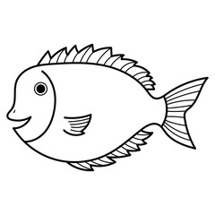 Simple elegant black and white outline of a fish. Suitable for logos, icons, coloring book for kids, packaging, and educational materials