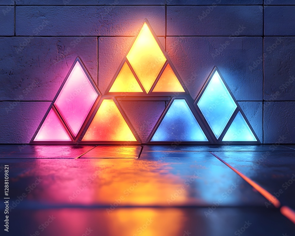 Poster vibrant neon triangle pattern for youthful product display and bold branding concepts