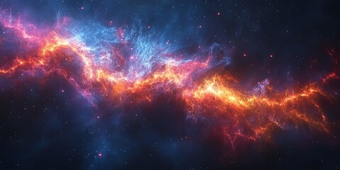 Vibrant Cosmic Cloud Glowing with Fiery Colors and Distant Stars