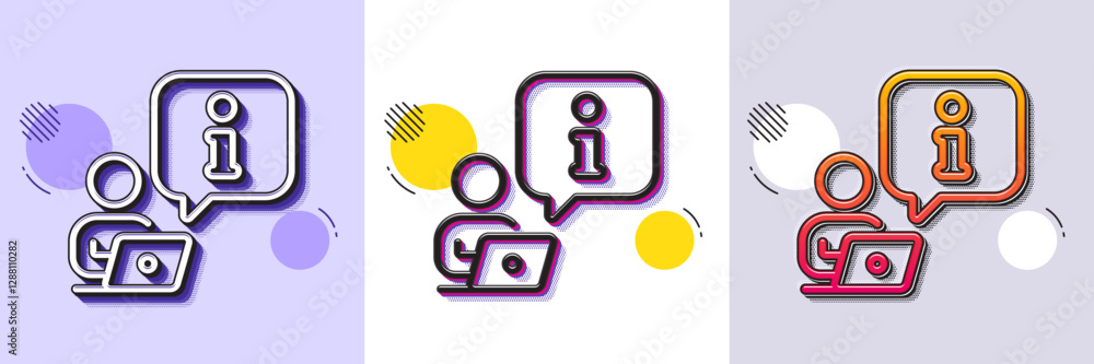 Poster interview line icon. halftone dotted pattern. gradient icon with grain shadow. job information sign.