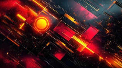 Fototapeta premium Abstract geometric composition with red, orange glow, and dynamic background use