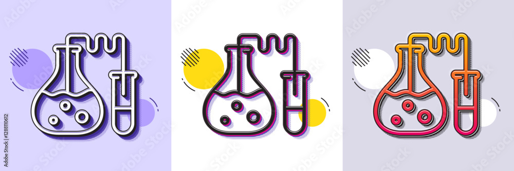 Poster chemistry lab line icon. halftone dotted pattern. gradient icon with grain shadow. laboratory flask 