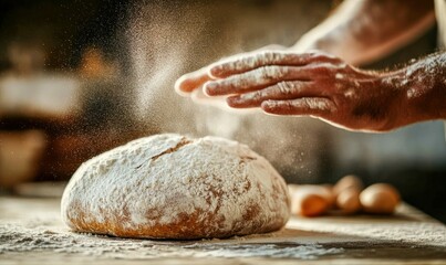 Artisan Baking Sourdough Bread in Rustic Kitchen