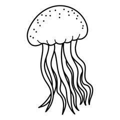 Jellyfish black and white drawing. Graceful marine creature illustration suitable for nature themed designs, educational materials, and coloring book for kids