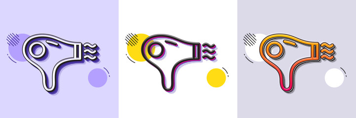 Hair dryer line icon. Halftone dotted pattern. Gradient icon with grain shadow. Hairdryer sign. Hotel service symbol. Line hair dryer icon. Various designs. Vector