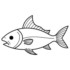 Mackerel black and white line drawing suitable for coloring book, fish packaging design, or marine life educational materials