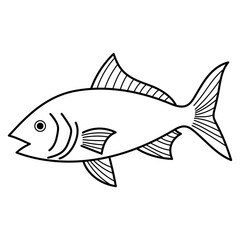 Mackerel black and white line drawing suitable for coloring book, fish packaging design, or marine life educational materials