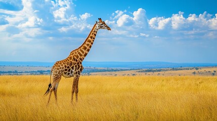 Obraz premium Majestic giraffe captures the stunning beauty of the vast african savanna and its golden grasslands