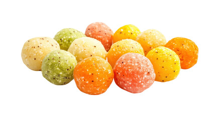 Obraz premium Colorful spherical candies arranged in a cluster, showcasing vibrant hues and distinct textures