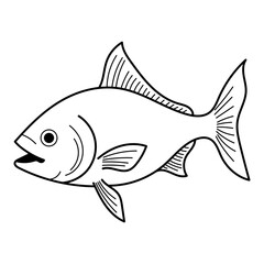 Title Tuna fish black and white line drawing suitable for seafood restaurant menus, packaging design, educational materials and coloring book