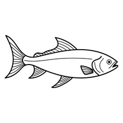 Title Tuna fish black and white line drawing suitable for seafood restaurant menus, packaging design, educational materials and coloring book