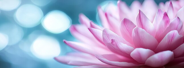 Fototapeta premium The website banner features a closeup view of a pink eustoma flower set against a soft pastel wedding background