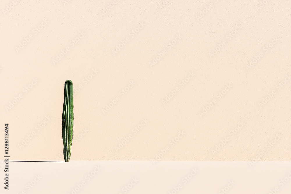 Poster minimalist sand background with single cactus casting shadow