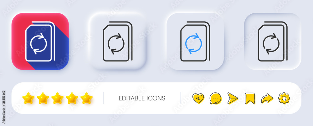 Poster update document line icon. neumorphic, flat shadow, 3d buttons. refresh information file sign. paper