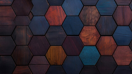 Dark Brown Blue Purple Hexagon Wooden Tiles Geometric Pattern Texture