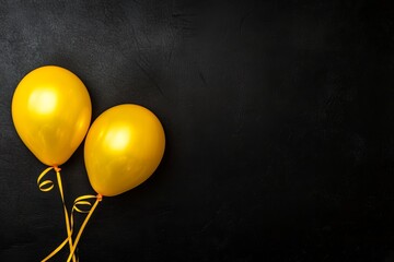 A pair of golden balloons set against a dark backdrop, evoking a festive theme, suitable for a postcard