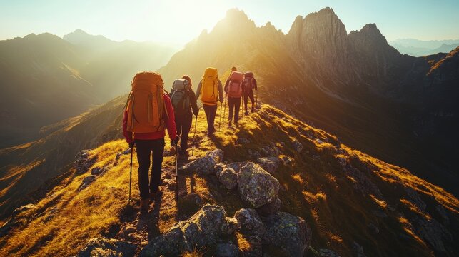 Adventurous hikers exploring breathtaking mountains  overcoming challenges and celebrating victories