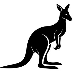 Kangaroo Silhouette Vector Icon White Background.