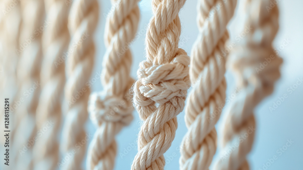 Poster close up of handmade macrame wall hanging with intricate knots and patterns