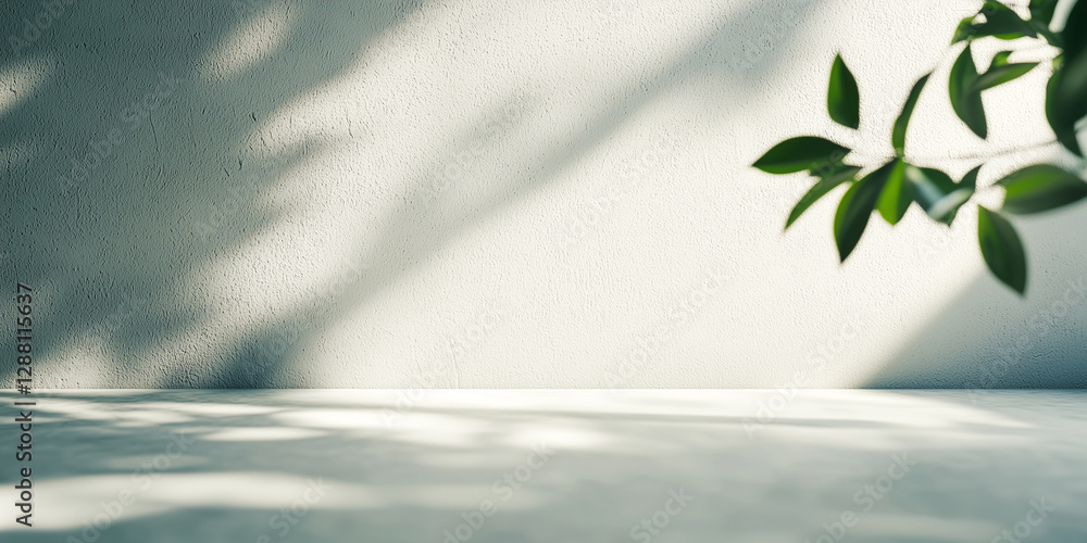 Aufkleber minimalist background with textured surface and leafy shadows