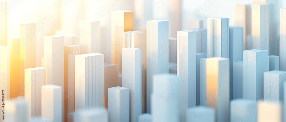 Poster minimalist abstract cityscape with clean lines and muted colors, evoking tranquility