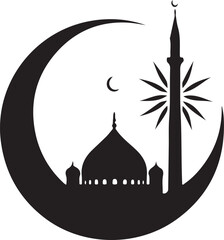 Sacred Silhouette: The Majestic Mosque Within a Crescent Moon
